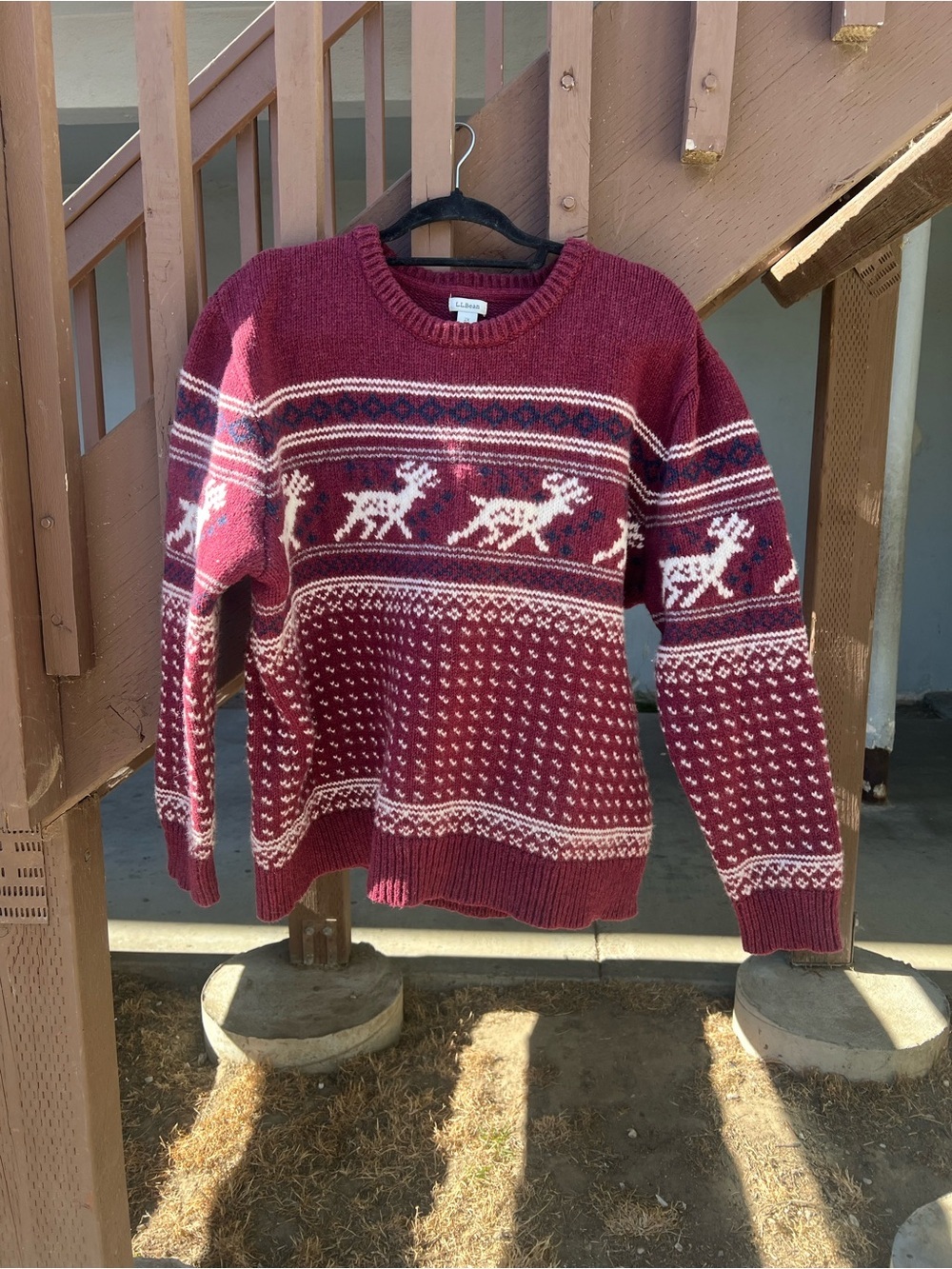 L.L. Bean Maroon Nordic Reindeer Crewneck Sweater